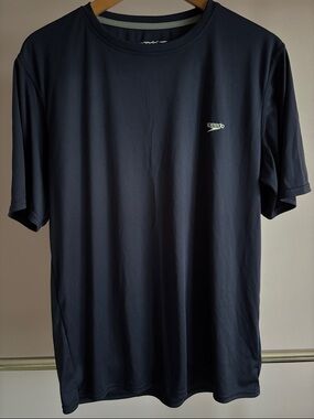 Speedo Men's Navy Short-Sleeve Rash Guard Shirt with Small Logo
